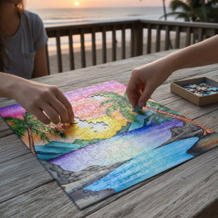 Puzzle Coucher de soleil sur la plage tropicale de l'île