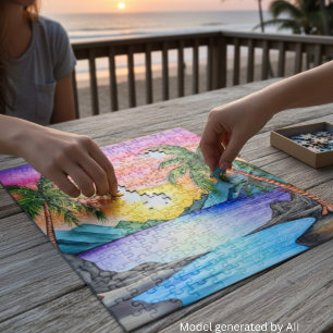 Puzzle Coucher de soleil sur la plage tropicale de l'île