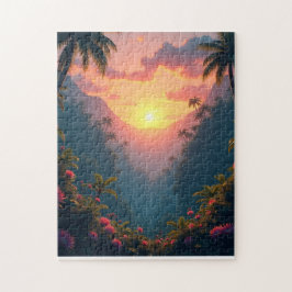 Puzzle Coucher de soleil sur une jungle tropicale
