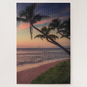 Puzzle Coucher de soleil tropical sur la plage aux palmie
