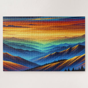 Puzzle Coucher de soleil vibrant sur des chaînes de monta