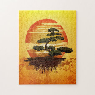 Puzzle Coucher du soleil japonais d'arbre de bonsaïs