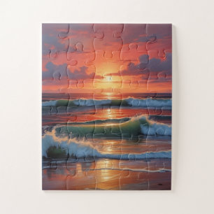 Puzzle Coucher Rouge Océan Peinture de paysage marin
