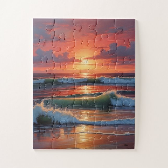 Puzzle Coucher Rouge Océan Peinture de paysage marin (Vertical)