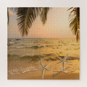 Puzzle Couchers de soleil aux palmiers de la plage tropic
