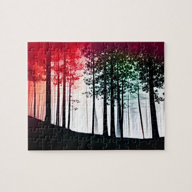 Puzzle Couleur Rouge envahit Forêt de silhouette noire (Horizontal)