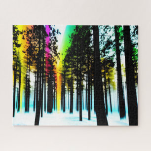 Puzzle Couleur sur la Forêt de silhouette noire et blanch