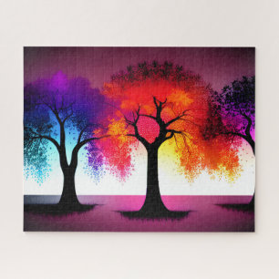 Puzzle Couleurs Abstraites d'automne avec Silhouette noir