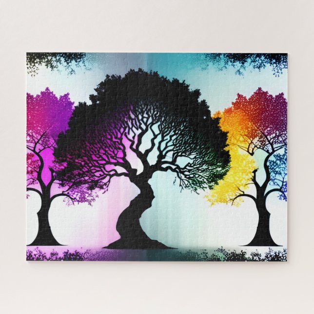 Puzzle Couleurs Abstraites sur les arbres noirs Silhouett (Horizontal)