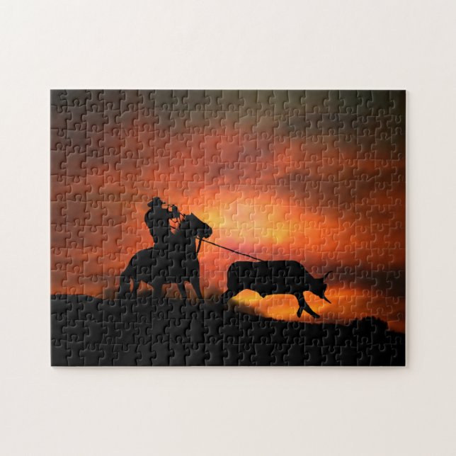 Puzzle Country Western Cowboy Roping avec cheval (Horizontal)