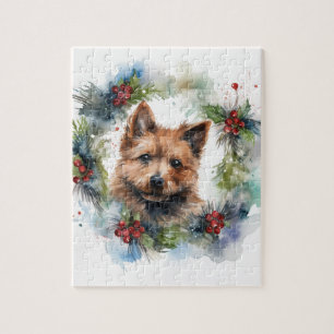 Puzzle Coupe de la fête de la couronne de Noël Terrier au