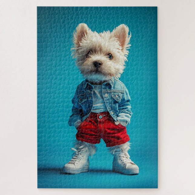 Puzzle Coupe Westie stylish en Denim et Basket (Vertical)