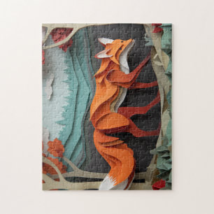 Puzzle Couper le renard de papier parmi les arbres