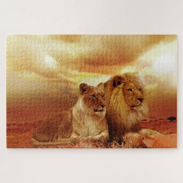Puzzle Couple de lions dans le safari (Horizontal)