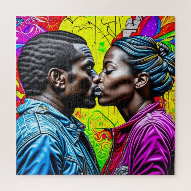Puzzle Couple noir embrasser dans l'amour (Vertical)