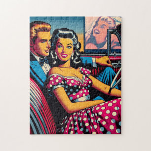 Puzzle Couple rétro en voiture à Drive In Movie