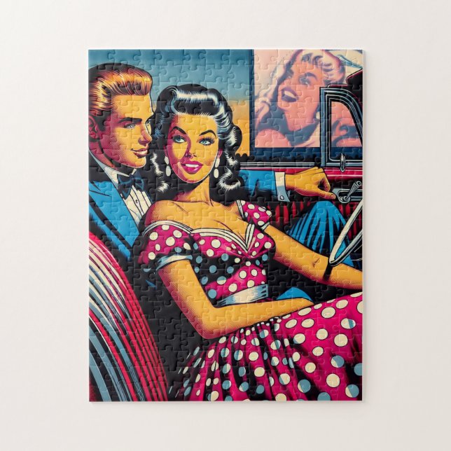 Puzzle Couple rétro en voiture à Drive In Movie (Vertical)