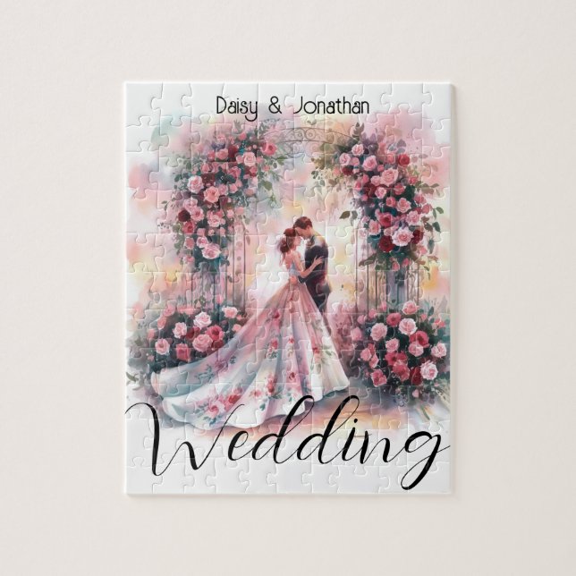 Puzzle couple romantique sous mariage d'arc fleuri (Vertical)