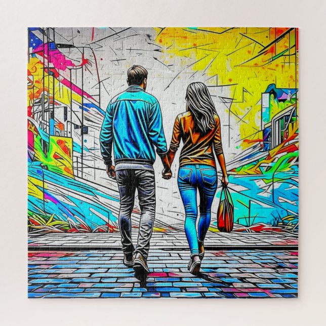 Puzzle Couple tenant les mains Urban Graffiti Art (Vertical)