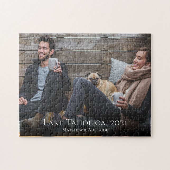 Puzzle Couples rustiques Photo Personnalisée Nom (Horizontal)