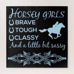 Puzzle Courageuse fille de cheval robuste en bleu clair