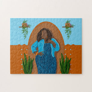 Puzzle Courbe, Femme noire, Plantes domestiques, Orange &