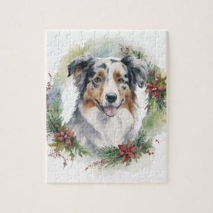 Puzzle Couronne de Noël de Berger Australien Chien de fêt