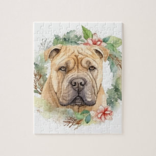 Puzzle Couronne de Noël Shar Pei Chien de fête