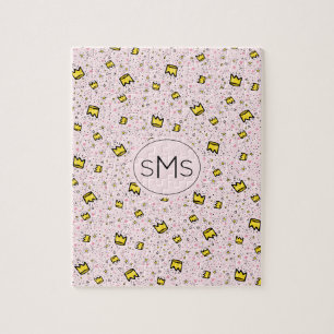 Puzzle Couronne pastel rose motif gribouillé monogramme