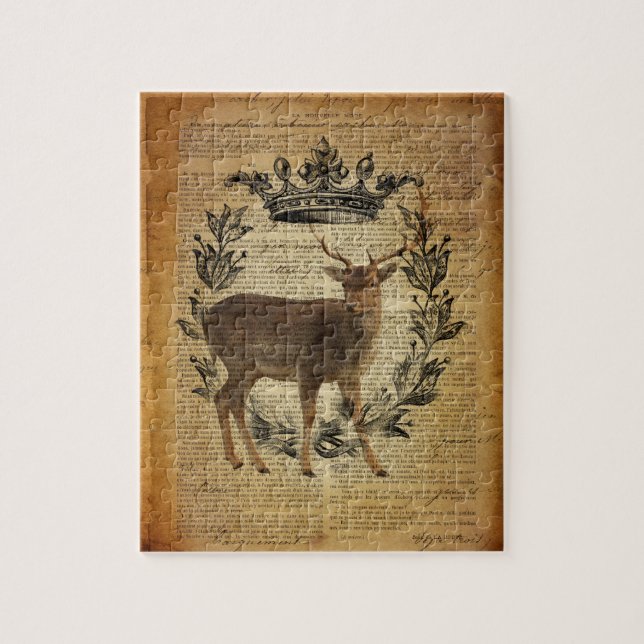 Puzzle Couronne rustique outdoorsman blanc buck cerf (Vertical)