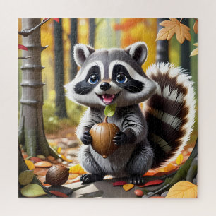 Puzzle Coute Kawaii style Raccoon Autumn Cadre