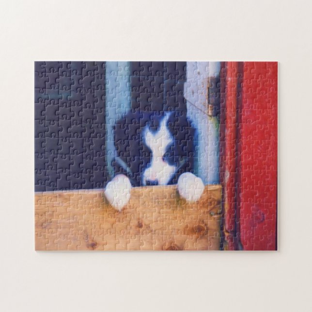 Puzzle Couteau Bordure Collie Puppy Peinture à l'huile (Horizontal)