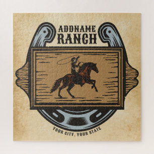 Puzzle Cow-boy Lasso ADD NAME Western Family Ranch Cheval