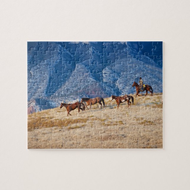 Puzzle Cowboy élevant des chevaux sauvages (Horizontal)
