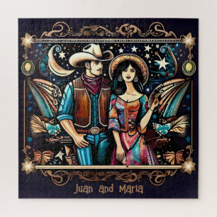 Puzzle Cowboy et femme noir et or