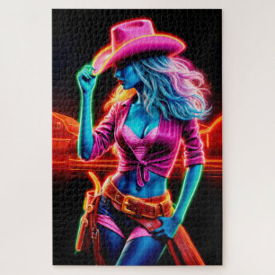 Puzzle Cowgirl chic et dynamique avec éclairage néon rétr