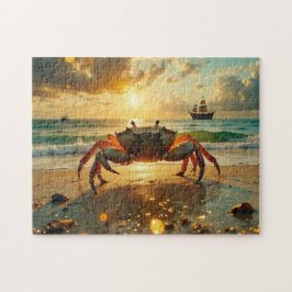 Puzzle crabe sur la plage au coucher du soleil
