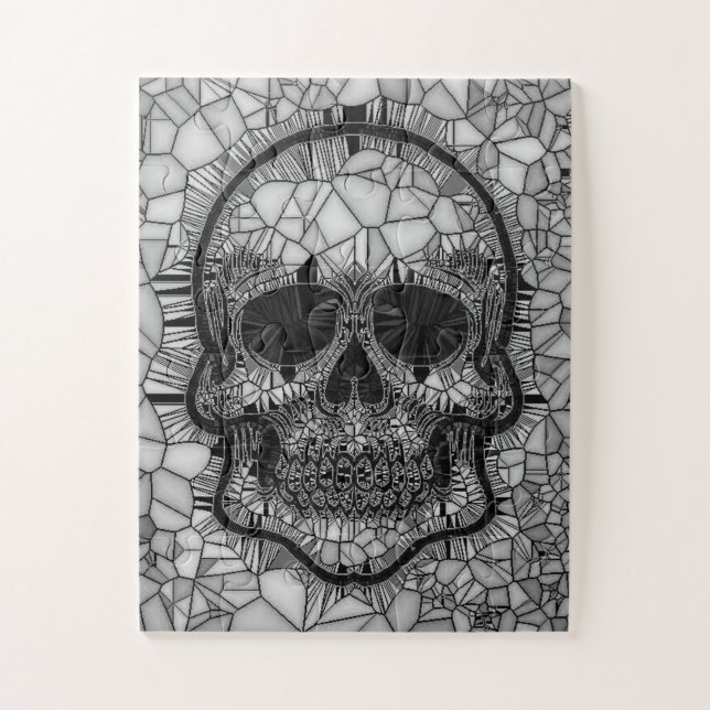 Puzzle Crâne en mosaïque de verre, noir blanc (Vertical)