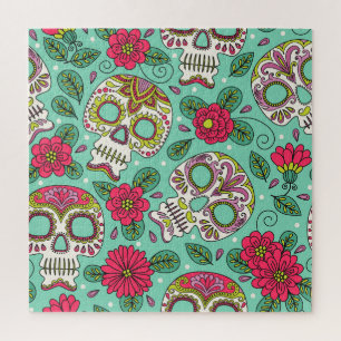 Puzzle Crâne et fleurs mexicaines, sans soudure.