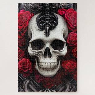 Puzzle Crâne foncé et gothique et Rose
