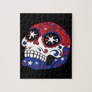 Puzzle Crâne patriotique bleu blanc rouge de sucre de