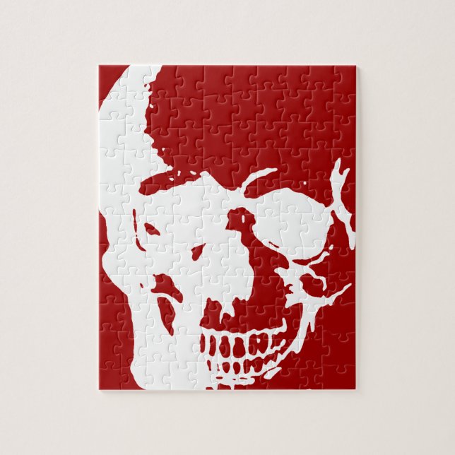 Puzzle Crâne - Rouge & Blanc métal Imaginaire Art (Vertical)