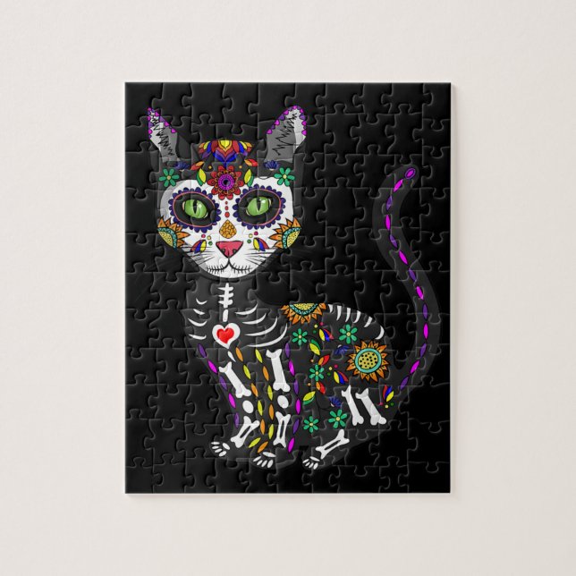 Puzzle Crâne sucre Chat mexicain Halloween Jour De La Mor (Vertical)