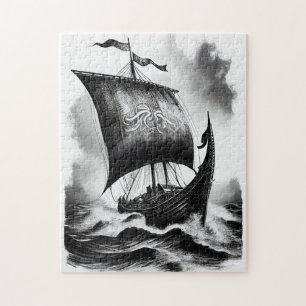 Puzzle Crayon d'encre aquarellable de bateau dragon Vikin