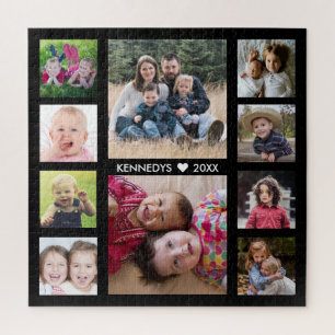 Puzzle Create Your Own Black 10 Photo Collage Family Name