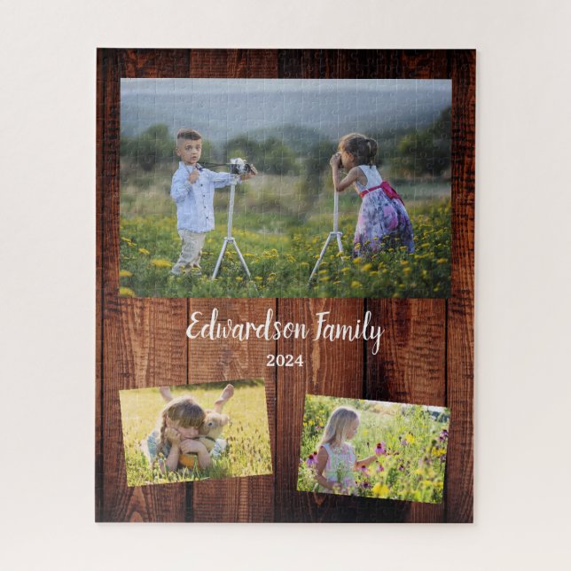 Puzzle Create your own rustic wood family photo collage (Vertical)