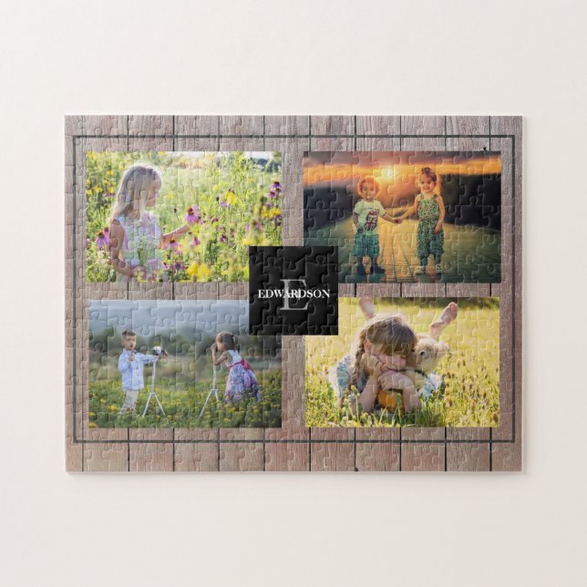 Puzzle Create your own rustic wood family photo collage (Horizontal)