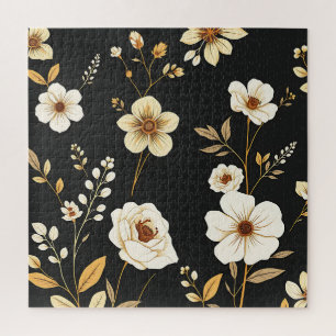Puzzle Crème Floral Or Motif Noir