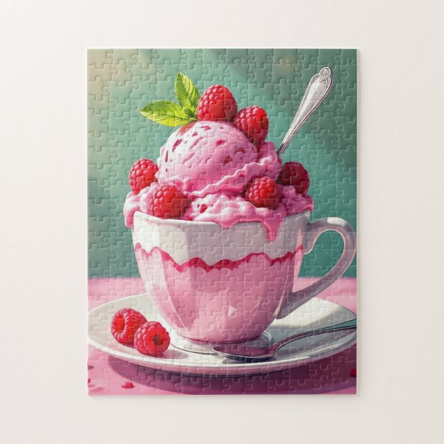 Puzzle Crème glacée framboise dans une coupe de café rose (Vertical)