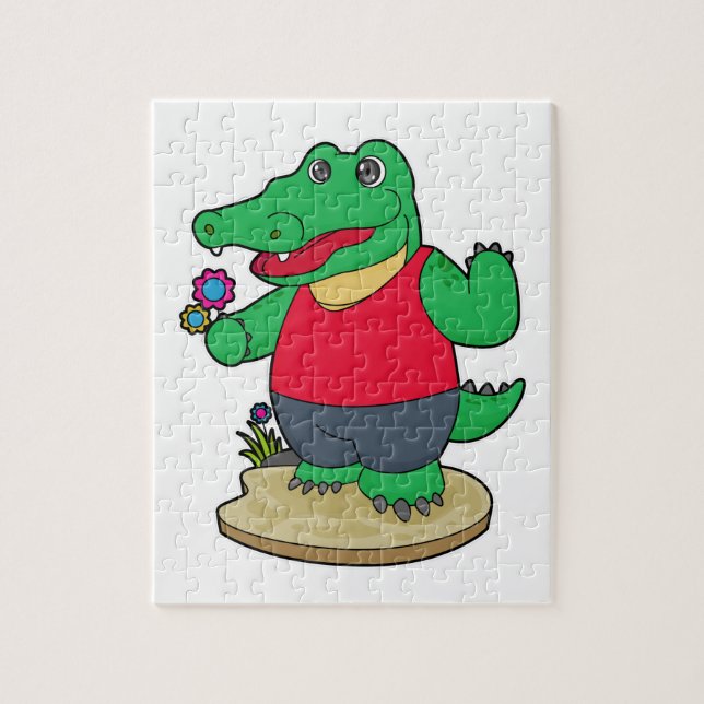 Puzzle Crocodile aux fleurs (Vertical)